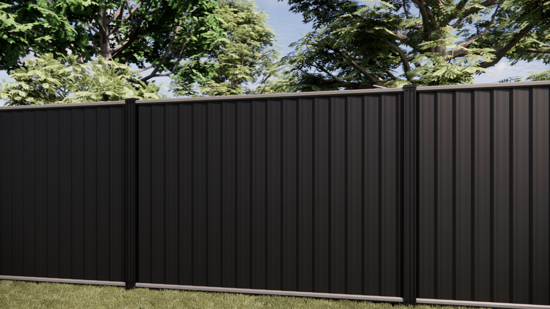 Contemporary steel fence panel in a garden setting