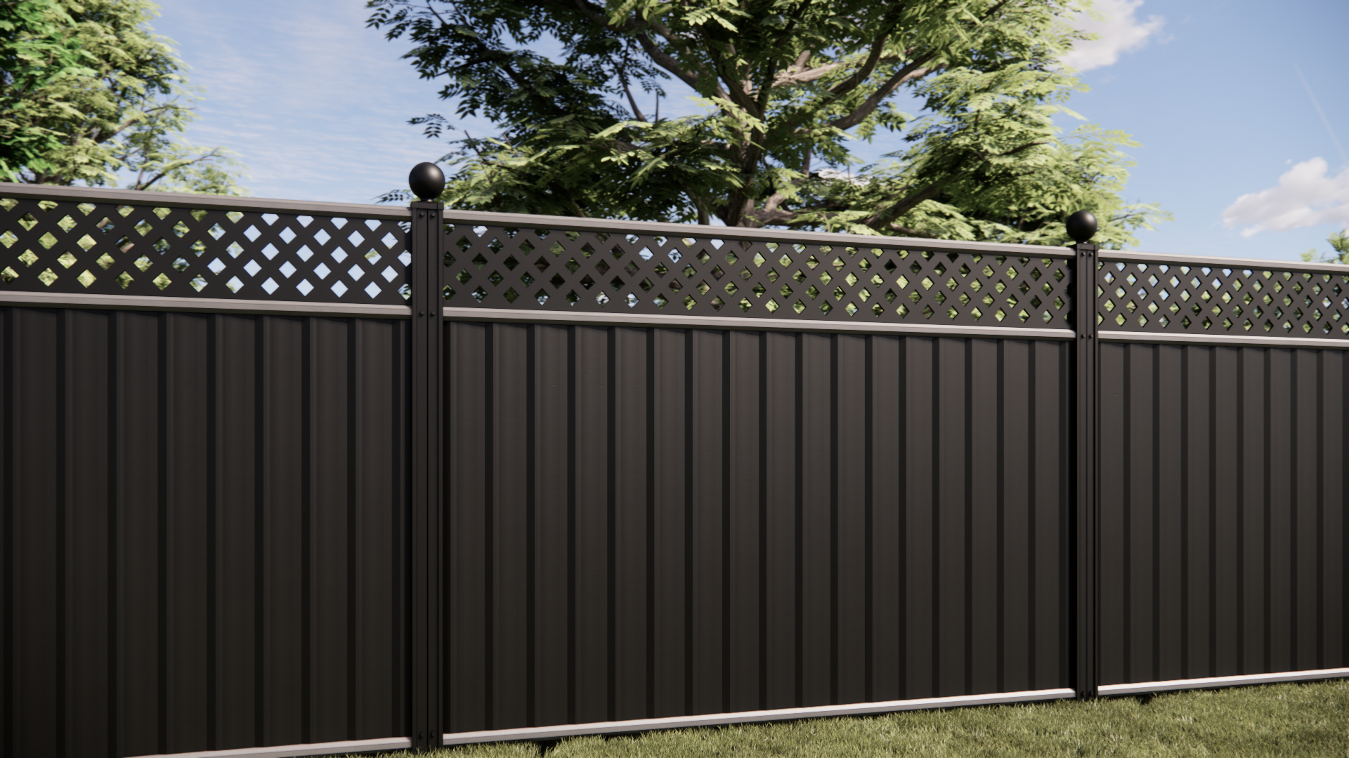 Contemporary steel fence panel in a garden setting